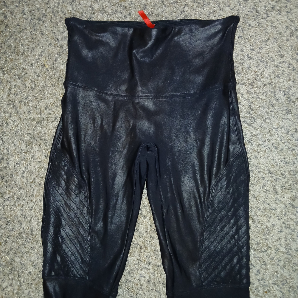 SPANX Black High-Waisted Faux Leather Leggings LARGE
